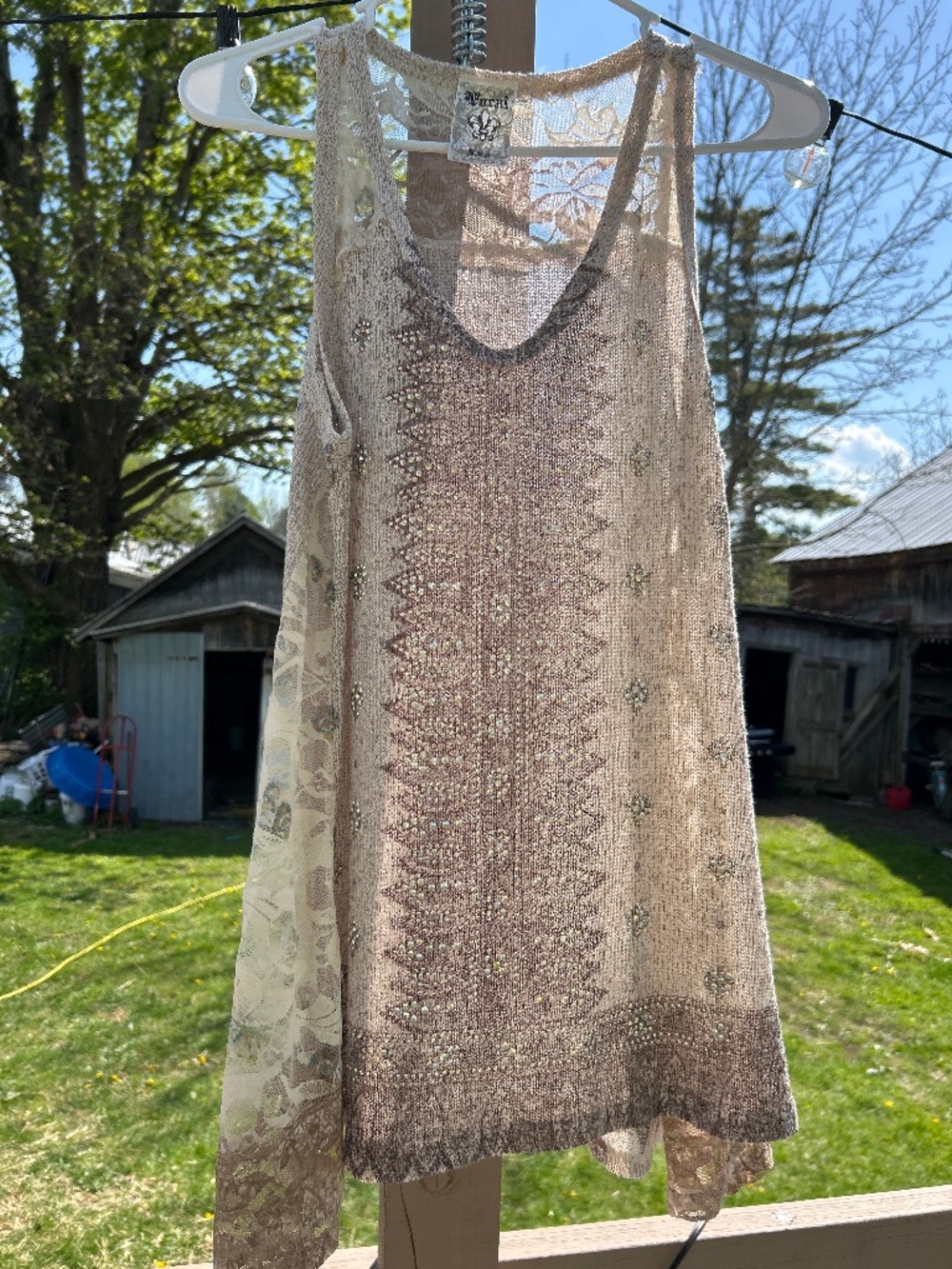 Vocal USA Western Tank Top Subtle Crystals & Lace Accent